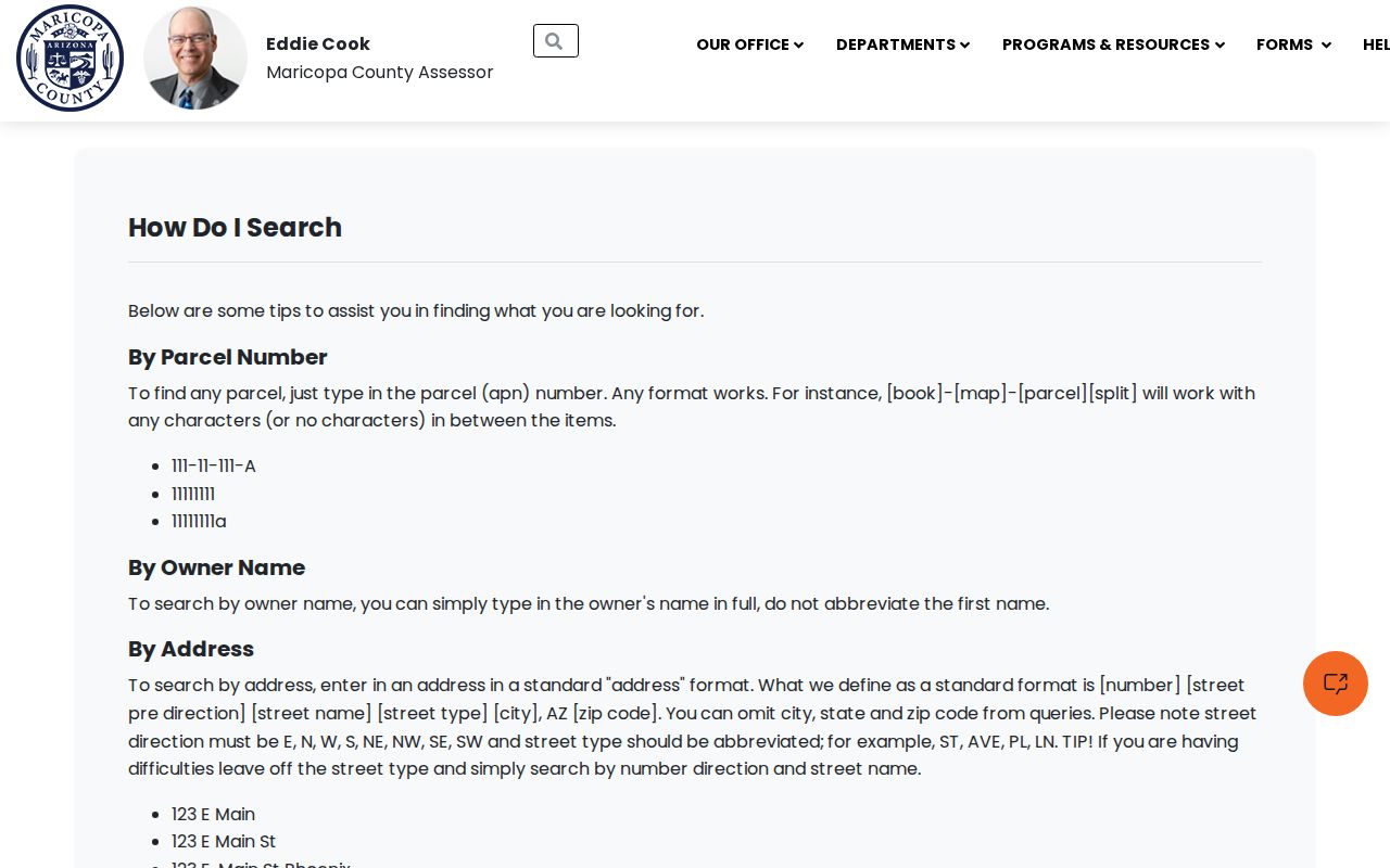 Avondale street directory assessor address and ZIP search help